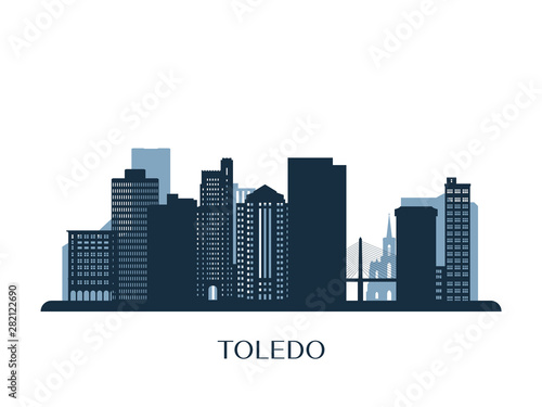 Toledo skyline, monochrome silhouette. Vector illustration.