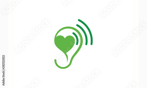 abstract concept illustration of hearing aid illustration with ear & vibration arranged in the shape of a heart or love