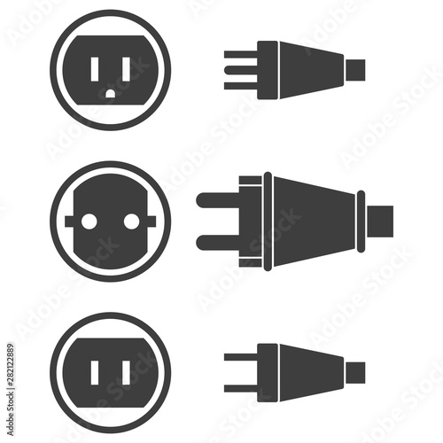 Icons of electrical plugs and sockets three types. Vector on a transparent background