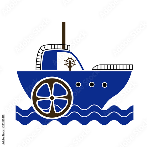 Cartoon ship with waterwheel logo