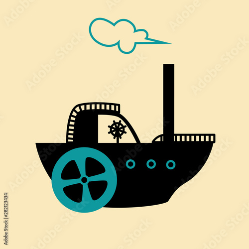 Cartoon ship with waterwheel logo