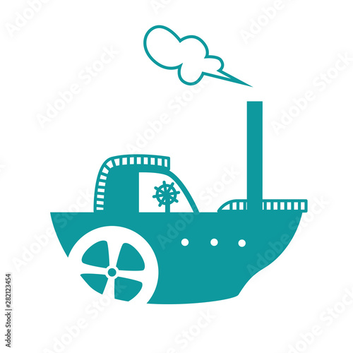 Cartoon ship with paddle wheel isolated on white