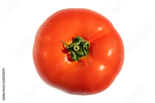 shiny fresh red tomato, top view, isolate