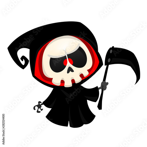 Cute cartoon grim reaper. Halloween vector illustration