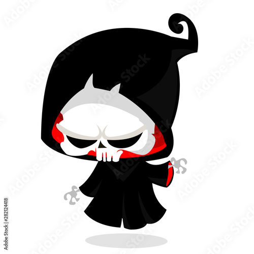 Cute cartoon grim reaper. Halloween vector illustration
