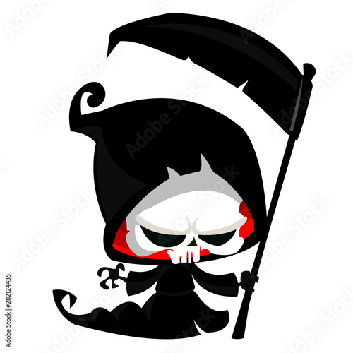 Cute cartoon grim reaper. Halloween vector illustration