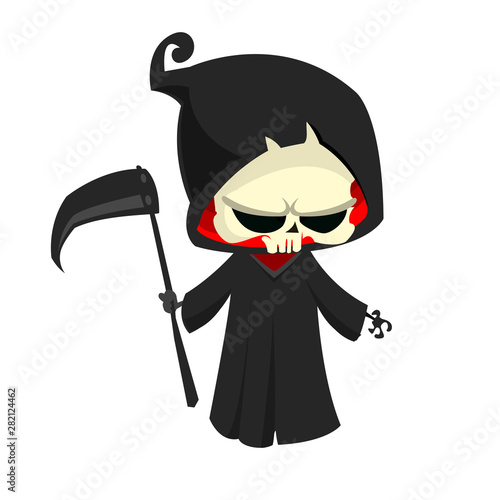 Cute cartoon grim reaper. Halloween vector illustration