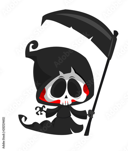 Cute cartoon grim reaper. Halloween vector illustration