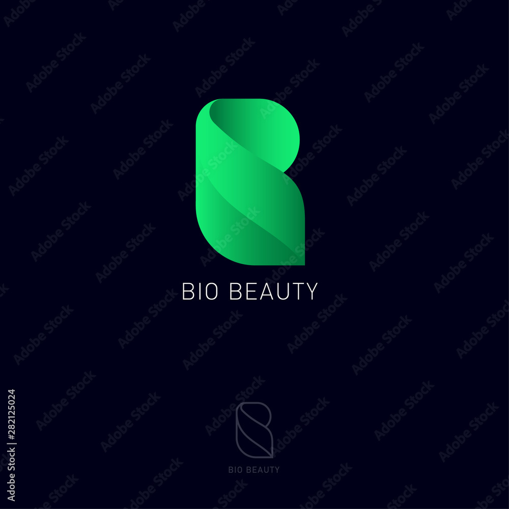 Bio Beauty Logo. Green B monogram with leaf. Spa or organic cosmetics emblem. Nature product. Bio Beauty Logo. Green B monogram with leaf. Spa or organic cosmetics emblem. Nature product.