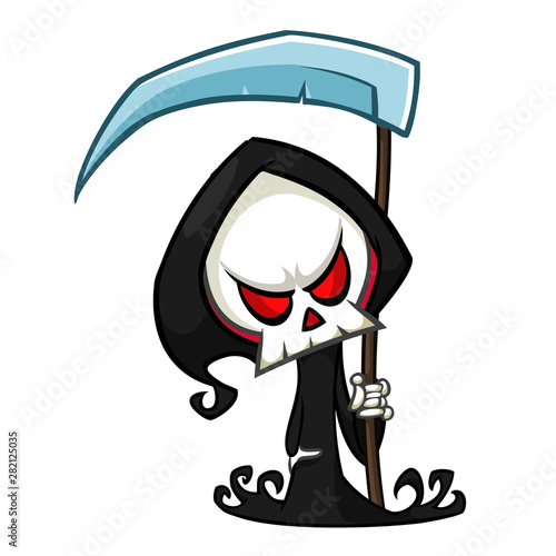 Cute cartoon grim reaper. Halloween vector illustration