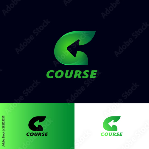  C letter. Course logo. C monogram with arrow, isolated on a different backgrounds