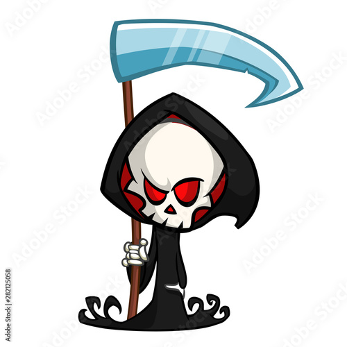 Cute cartoon grim reaper. Halloween vector illustration