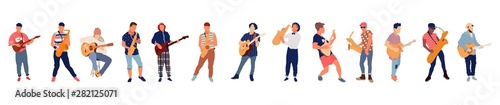 Saxophone and guitar player. Isolated flat illustration set - Vector