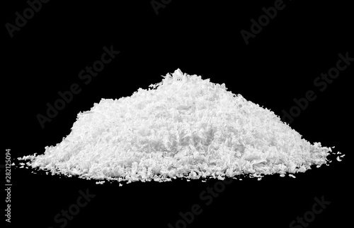 Heap of white snow isolated on black background