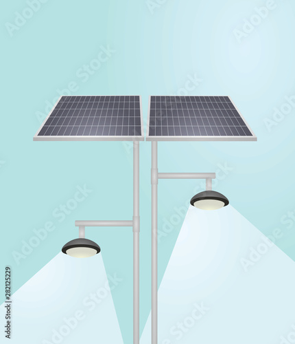 Street light with solar panels. vector illustration