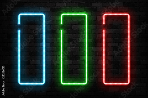 Vector set of realistic isolated neon sign of frame for template and layout on the wall background.
