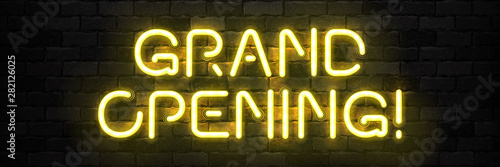 Vector realistic isolated neon sign of Grand Opening logo for template decoration on the wall background.