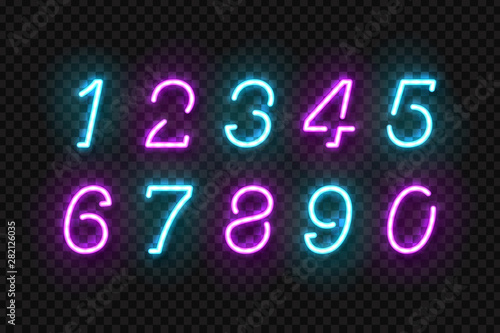 Vector set of realistic isolated neon sign of Numbers logo for template decoration and layout covering on the transparent background.