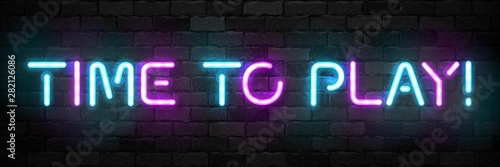Vector realistic isolated neon sign of Time to Play typography logo for template decoration and covering on the wall background. Concept of gaming.
