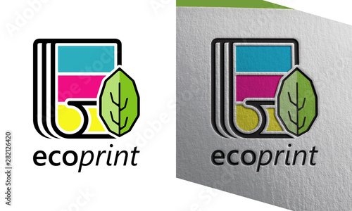 eco print logo, printing logo template, leaf, paper, eco friendly, print shop logo, creative print logo