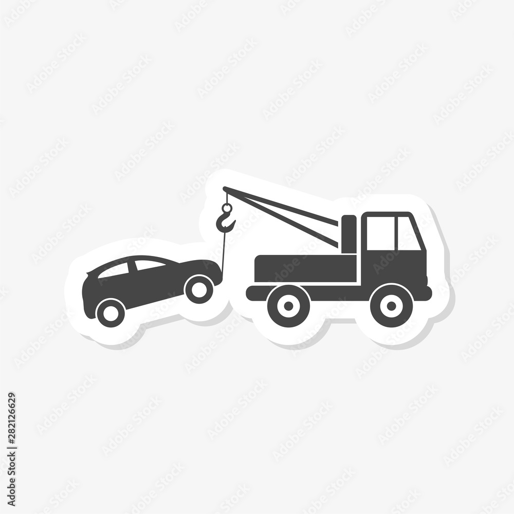 Tow truck sticker icon isolated on white background 