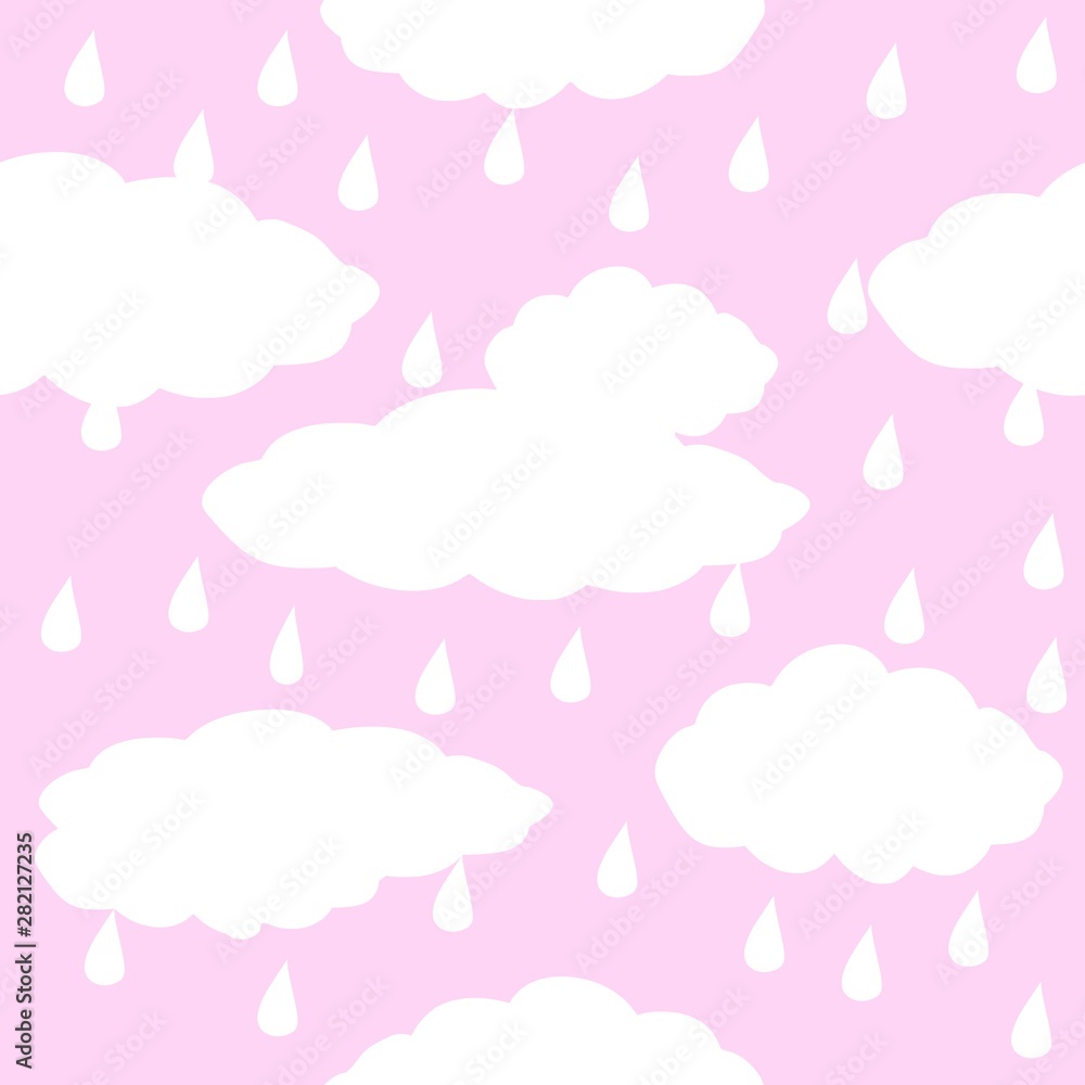 Seamless clouds and sky pattern vector drawing, pink abstract background