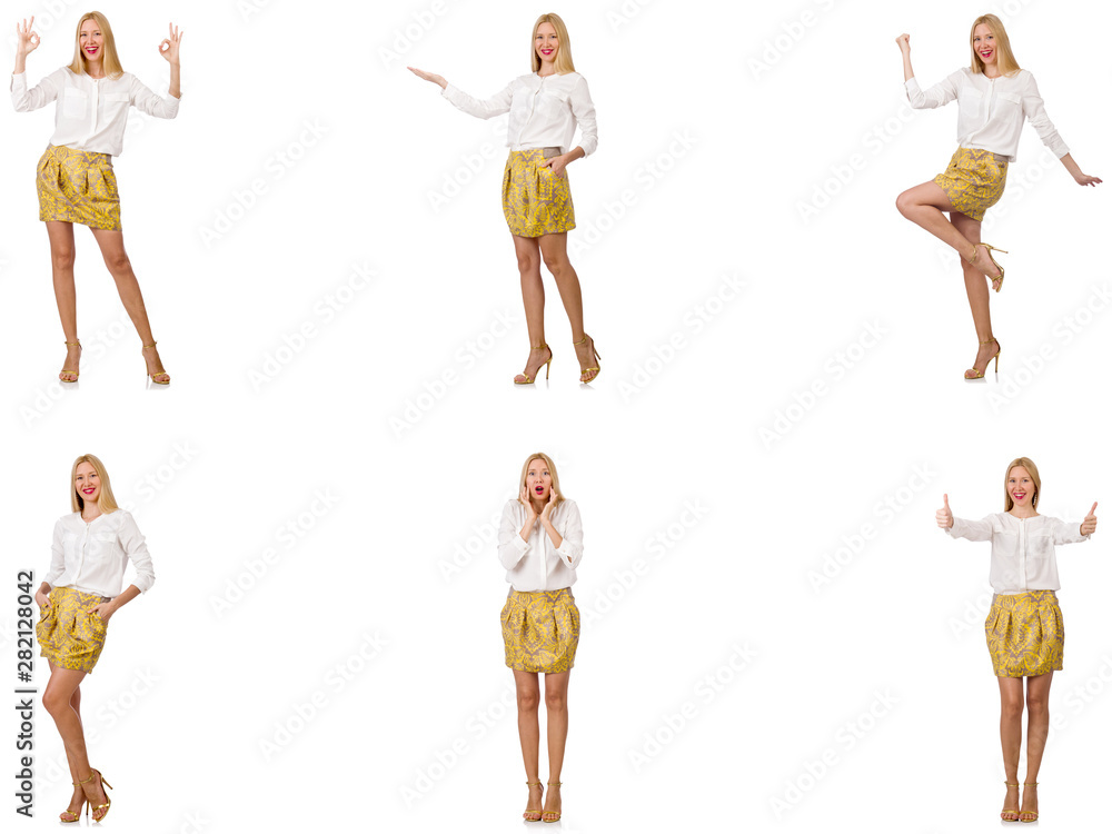 Collage of woman in fashion look isolated on white Collage of woman in fashion look isolated on white