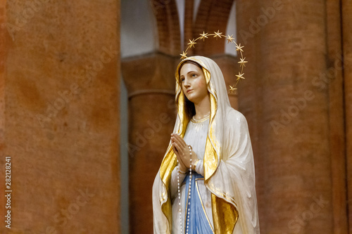 Pavia, Italy. 2017/12/2. The statue of Our Lady of Lourdes in the 