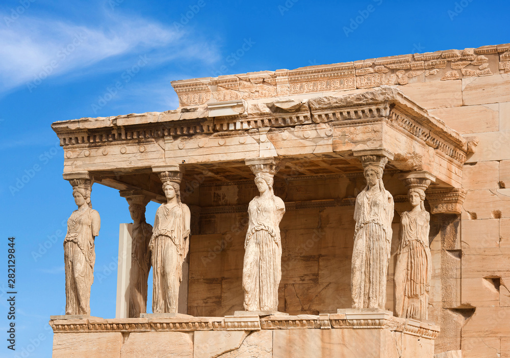 Porch of the Caryatids at Erechtheion Greek temple on the north side of the Acropolis of Athens, Greece