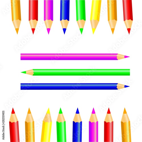 Vector frame, template for diploma, certificate and other with lot of pencils of rainbow colors on a withe background.