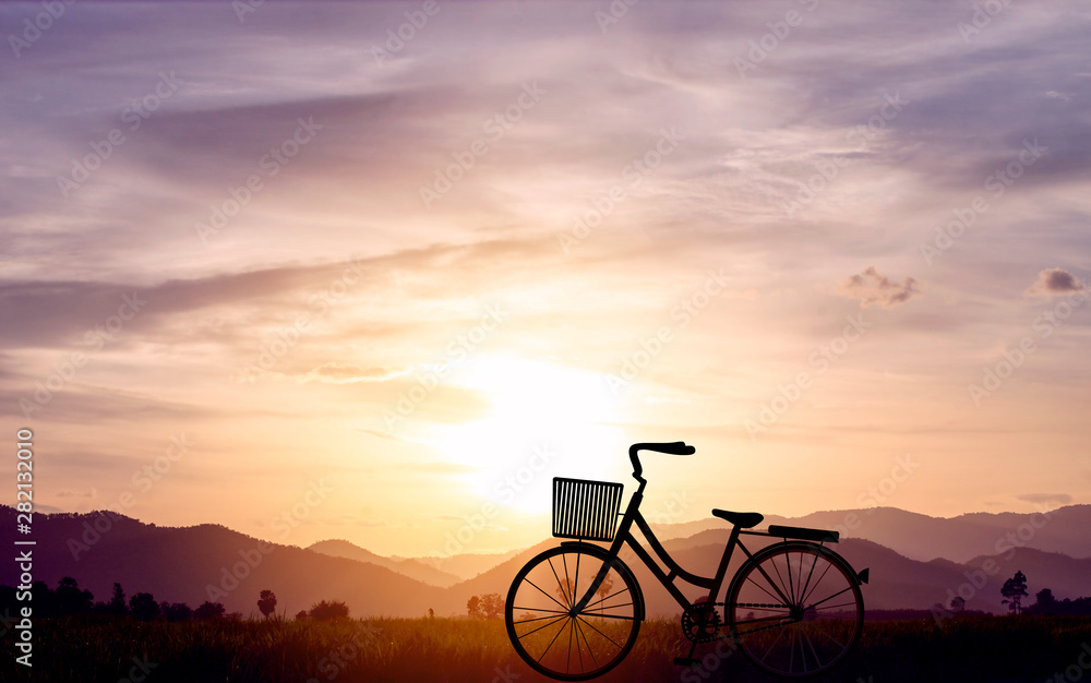 Silhouette women bike at sunset on mountain hills and sky cloud. Vector illustration design Silhouette women bike at sunset on mountain hills and sky cloud. Vector illustration design