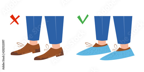 Dirty shoes and shoe covers. Vector illustration illustration in flat and cartoon style