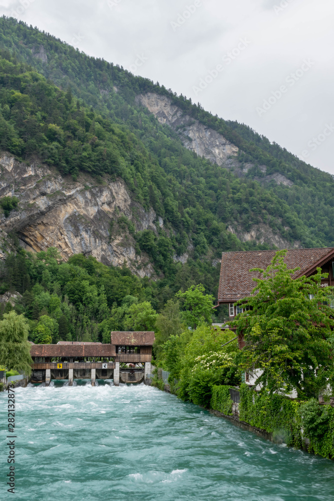 Aare river and bridge through it, Switzerland Aare river and bridge through it, Switzerland