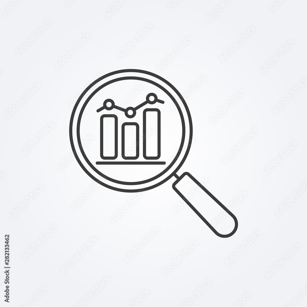 Data analysis line icon with business graph or chart with magnifier. Data analysis line icon with business graph or chart with magnifier.