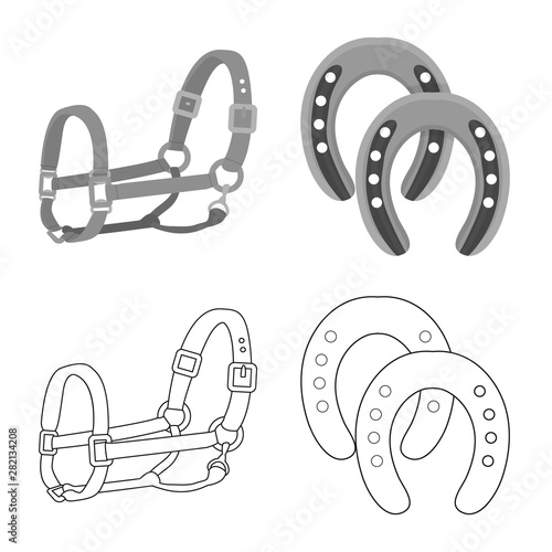 Isolated object of equipment and riding symbol. Set of equipment and competition stock symbol for web.