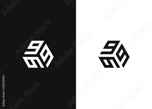 Logo three digits 9. Simple creative geometric sign