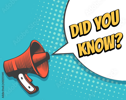 Megaphone with Did You Know speech bubble in Retro Style. Vector illustration.