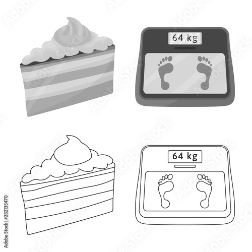 Vector illustration of diet and treatment sign. Collection of diet and medicine stock vector illustration.