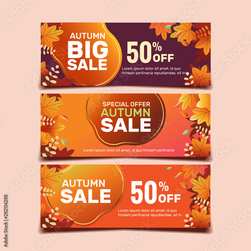 Fall Sale Banner template with leaves background and gold ring. Autumn Sale Season banner_AUTUMN_DFM