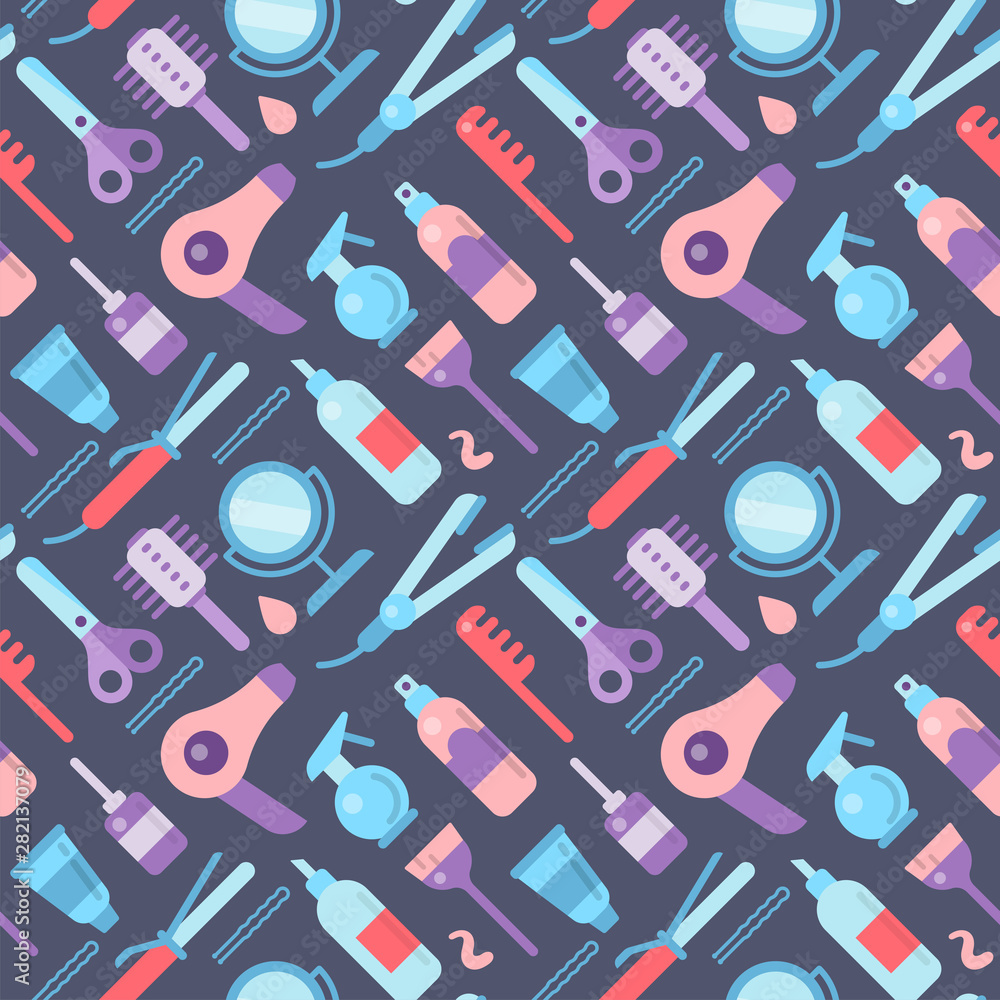 Seamless pattern with hair care accessories and instruments Seamless pattern with hair care accessories and instruments