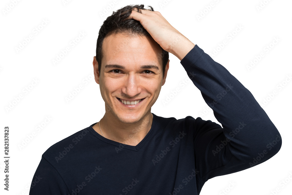 Man holding his hair Man holding his hair