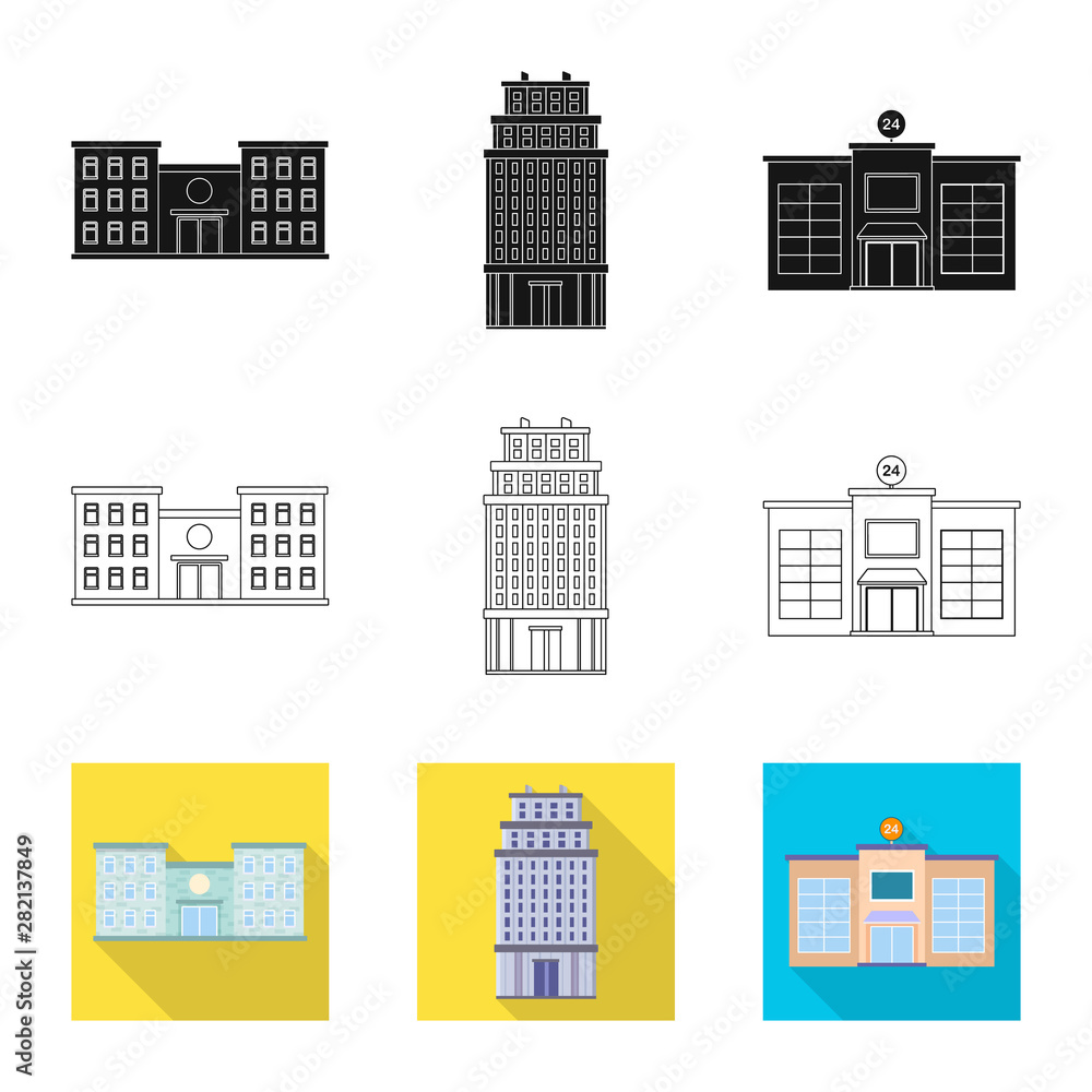 Vector illustration of municipal and center symbol. Set of municipal and estate stock vector illustration. Vector illustration of municipal and center symbol. Set of municipal and estate stock vector illustration.