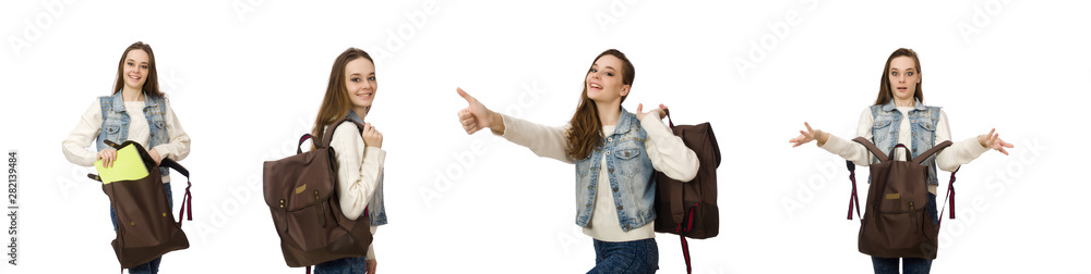 Pretty student holding textbooks isolated on white Pretty student holding textbooks isolated on white