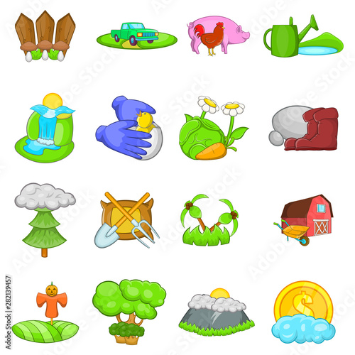 Garden icons set. Cartoon set of 16 garden vector icons for web isolated on white background