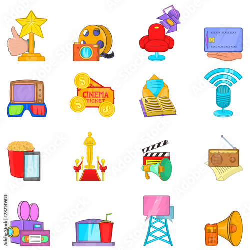 Home entertainment icons set. Cartoon set of 16 home entertainment vector icons for web isolated on white background
