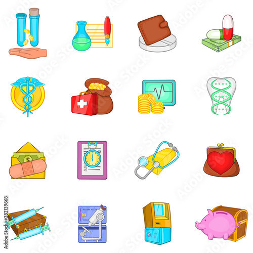 Expensive medicine icons set. Cartoon set of 16 expensive medicine vector icons for web isolated on white background