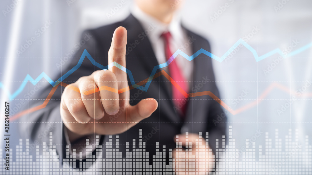 Business Financial Trading Investment concept graph virtual screen double exposure. Business Financial Trading Investment concept graph virtual screen double exposure.