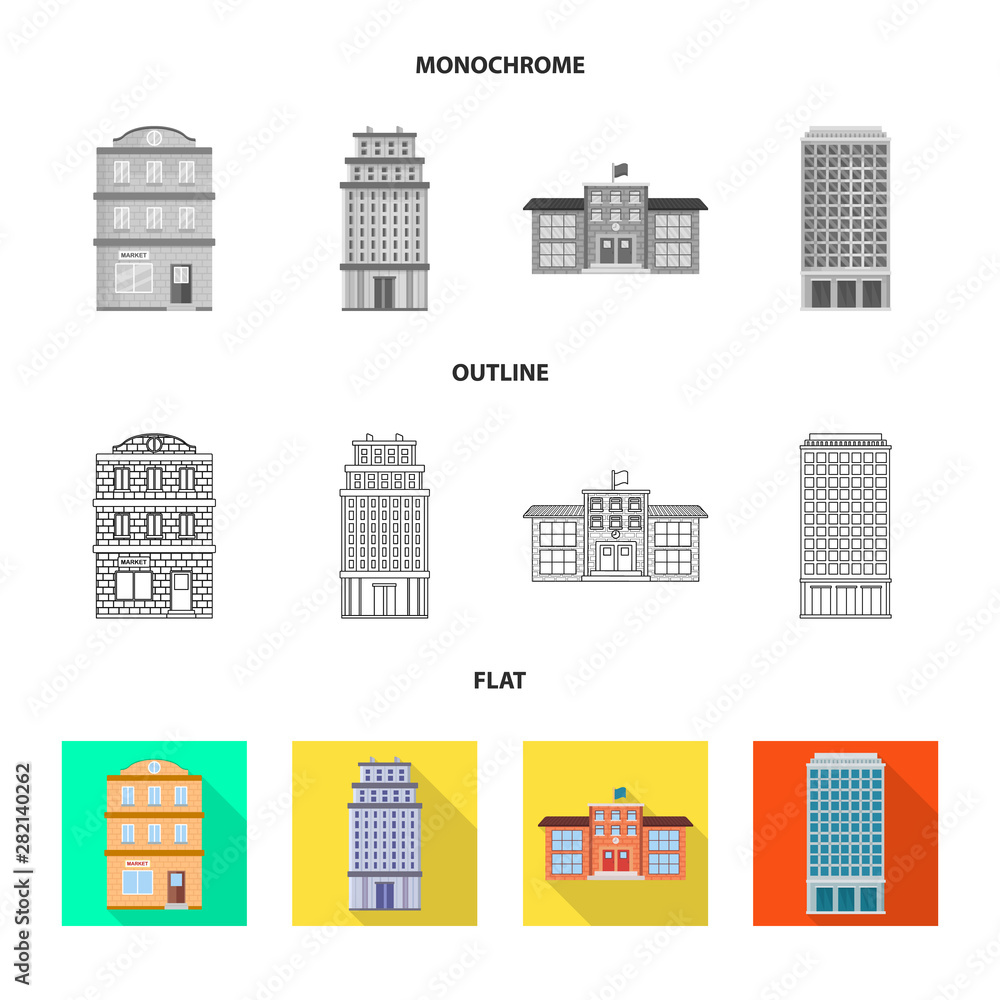 Vector design of municipal and center symbol. Set of municipal and estate vector icon for stock. Vector design of municipal and center symbol. Set of municipal and estate vector icon for stock.