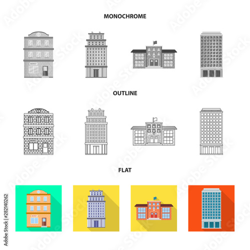 Vector design of municipal and center symbol. Set of municipal and estate vector icon for stock.