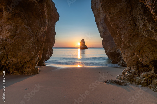 Beautiful dream Beach at sunrise near Lagos, Algarve, Portugal